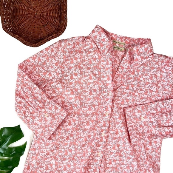 Eddie Bauer Vintage Wrinkle Resistant Floral 3/4 Sleeve Button Down Blouse Large - Picture 1 of 14